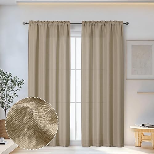 Miniatura 68 de OWENIE Bob Linen Cortinas de Lino de 96 Pulgadas Extra Largas Juego de 2 Paneles para Sala de Estar Dormitorio, Filtrado de Luz Cortinas de Ventana