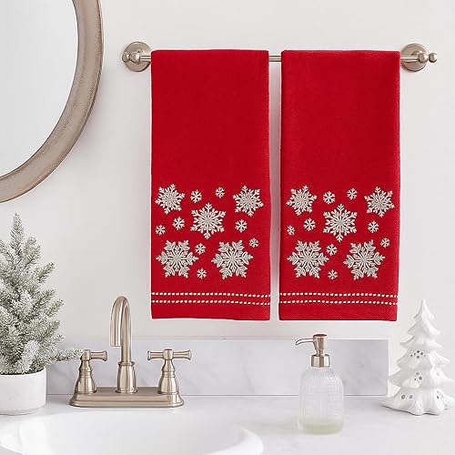 Miniatura 44 de Juego de 2 toallas de mano de baño de Navidad, color gris oscuro, 100% algodón, bordadas, diseño de copos de nieve, 16 x 25 pulgadas, toallas 24 Let