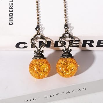 Amber Pull Chain Ceiling Fan Ornaments - 2 Pieces, 30CM Each Chain with Crystal Ice Cracked Ball
