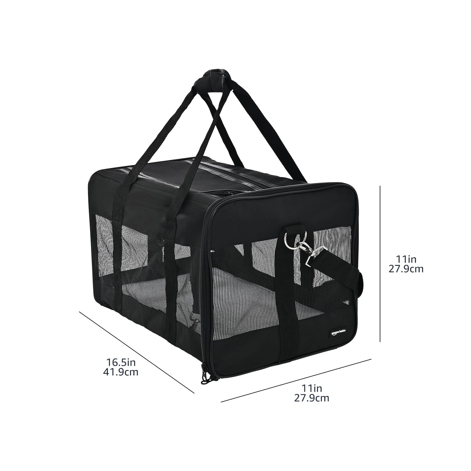 Amazon Basics AMZSC-002 Tragetasche für Hund Haustiere mit weichen Seiten, Größe M, Schwarz, 42 L x 24 W x 25 H cm