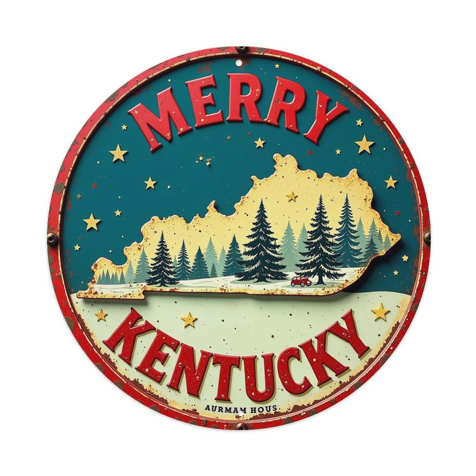 Merry Kentucky Winter Scene Sign Tin Sign Metal Poster Vintage Metal Signs for Home Man Cave Bar Cafe Kitchen laundry room Wall Decorations 8x8 inches