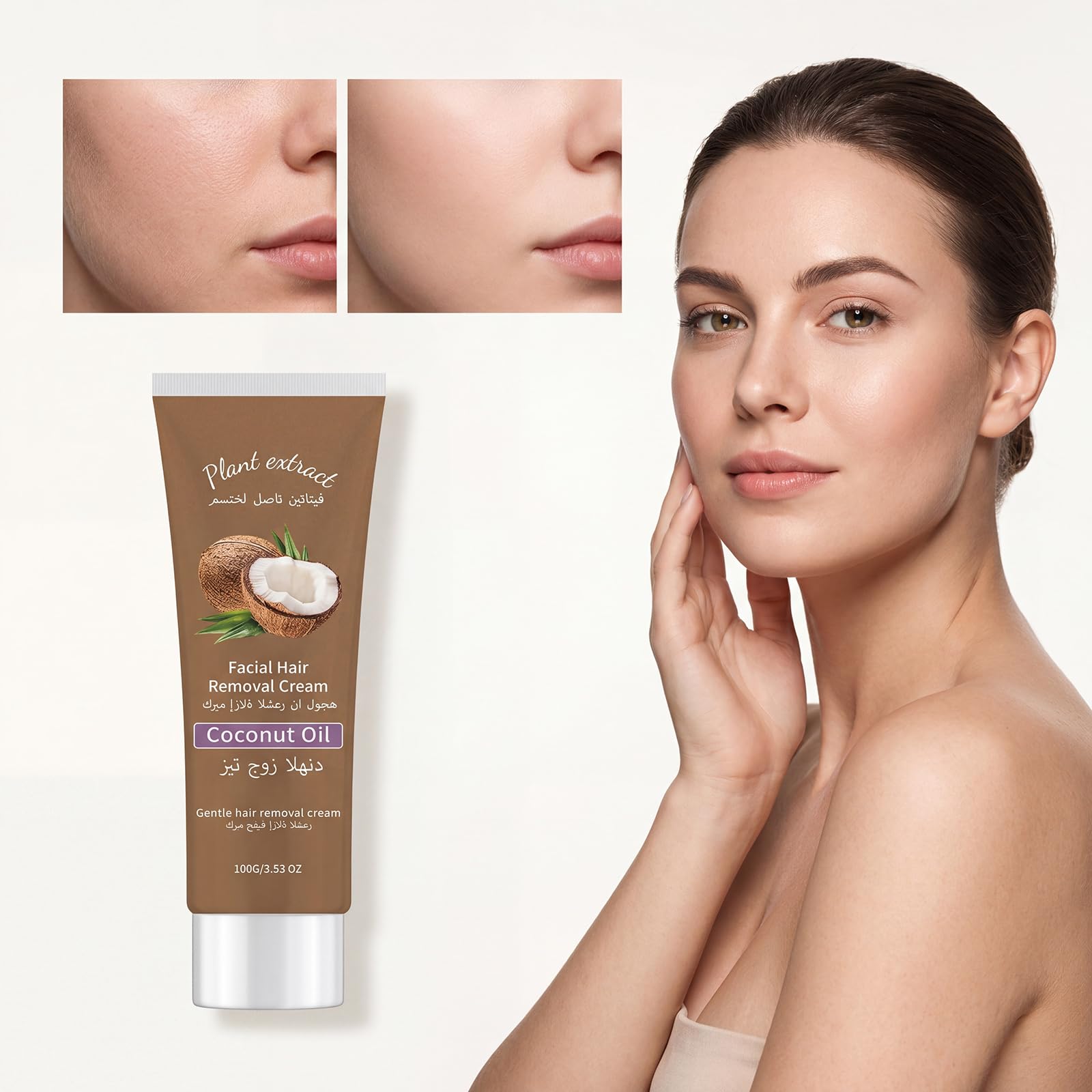 Crema depilatoria viso con olio di cocco ed estratti vegetali, morbida ed efficace, per labbro superiore, mento e guance, pelli sensibili, idratante, crema depilatoria per il viso (6 pezzi)