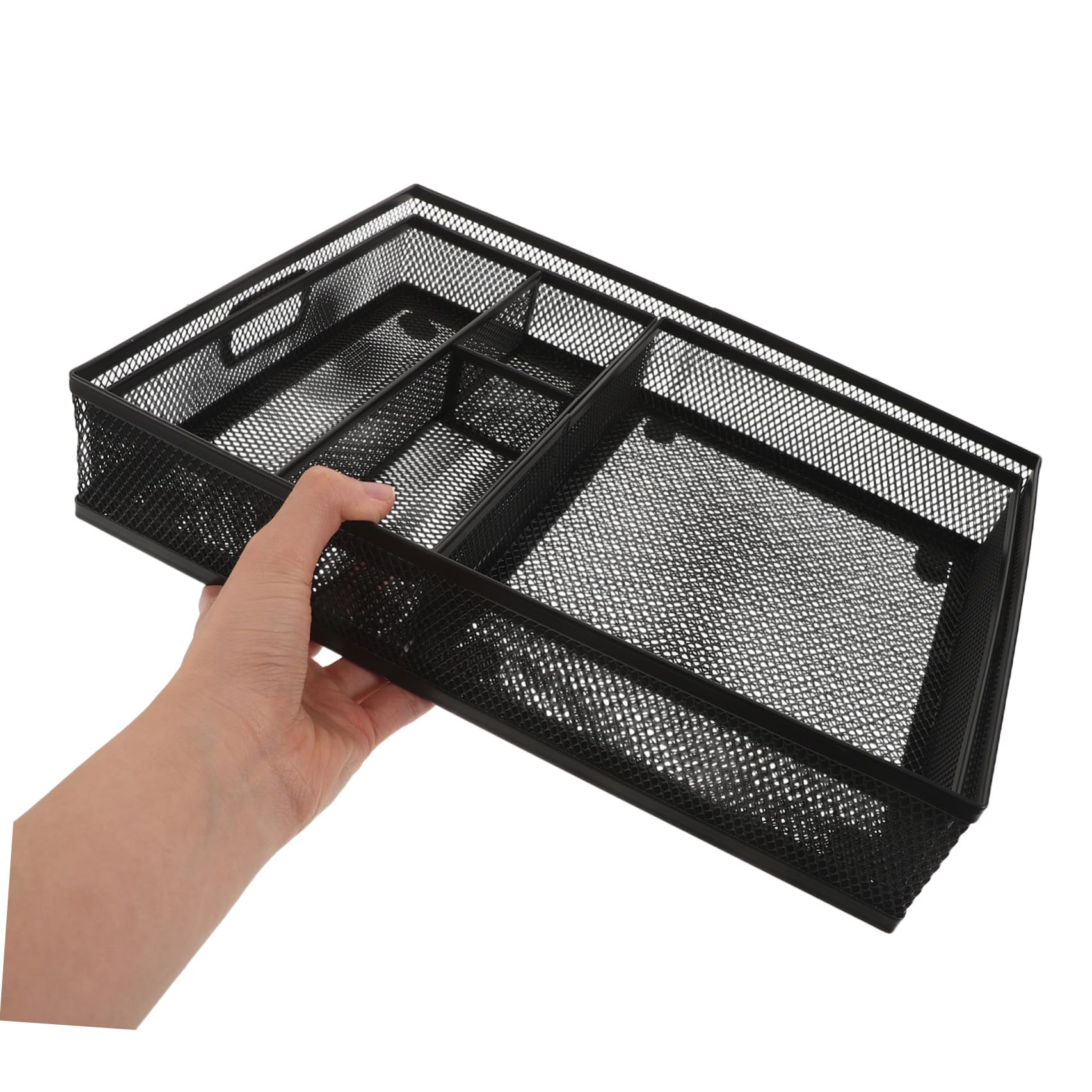 Organizzatore Cassetto Scrivania 3 Pezzi in Metallo Nero