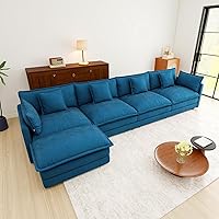 Vista 104 de Sofás seccionales grandes de 115.34" para sala de estar, sofá de pana color camel de asiento profundo de 3 plazas en forma de L, sofá seccional