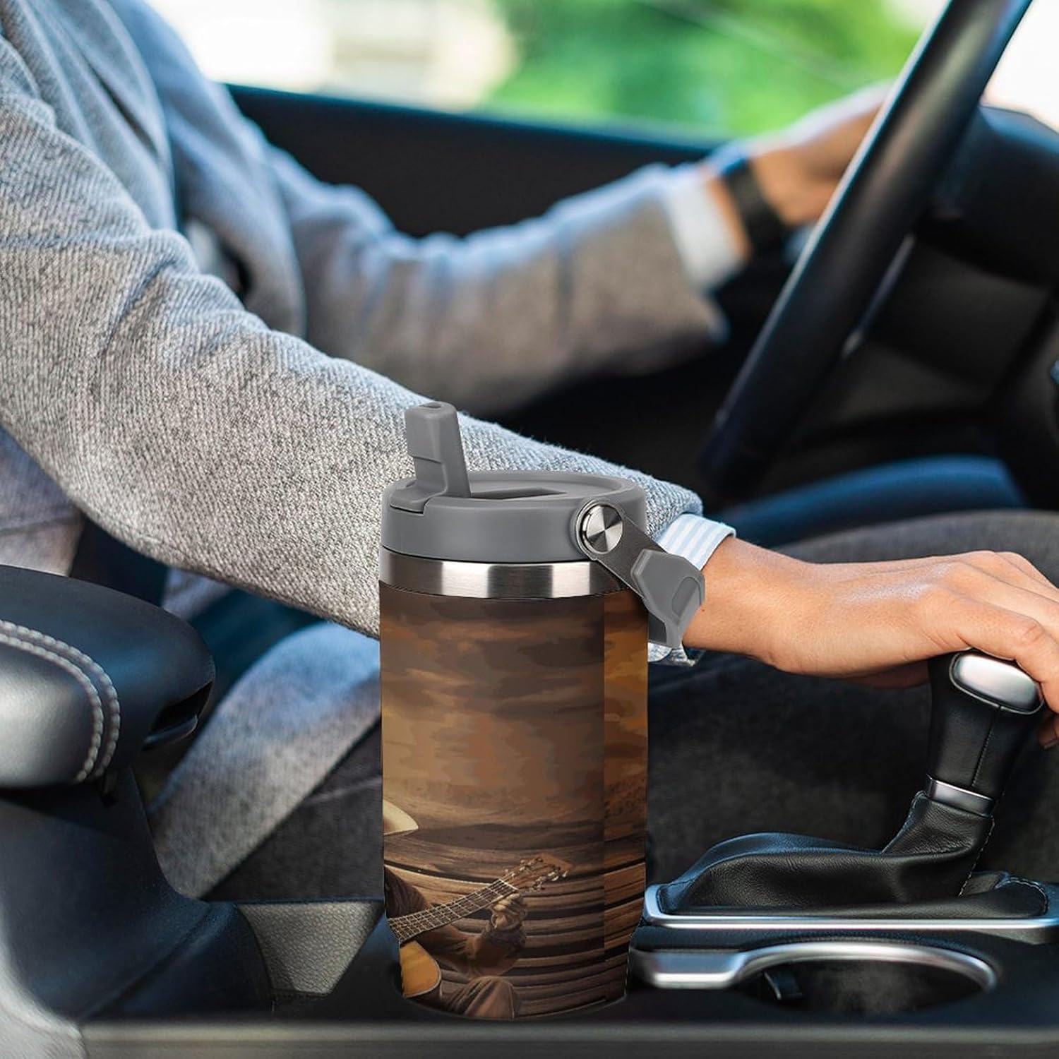 Western Music Water Bottle 30 Oz Fits Car Cup Holder,Insulated Coffee Mug Large Capacity Car Cups,Stainless Steel Double Wall Sport Bottle for Travel Sports Gym