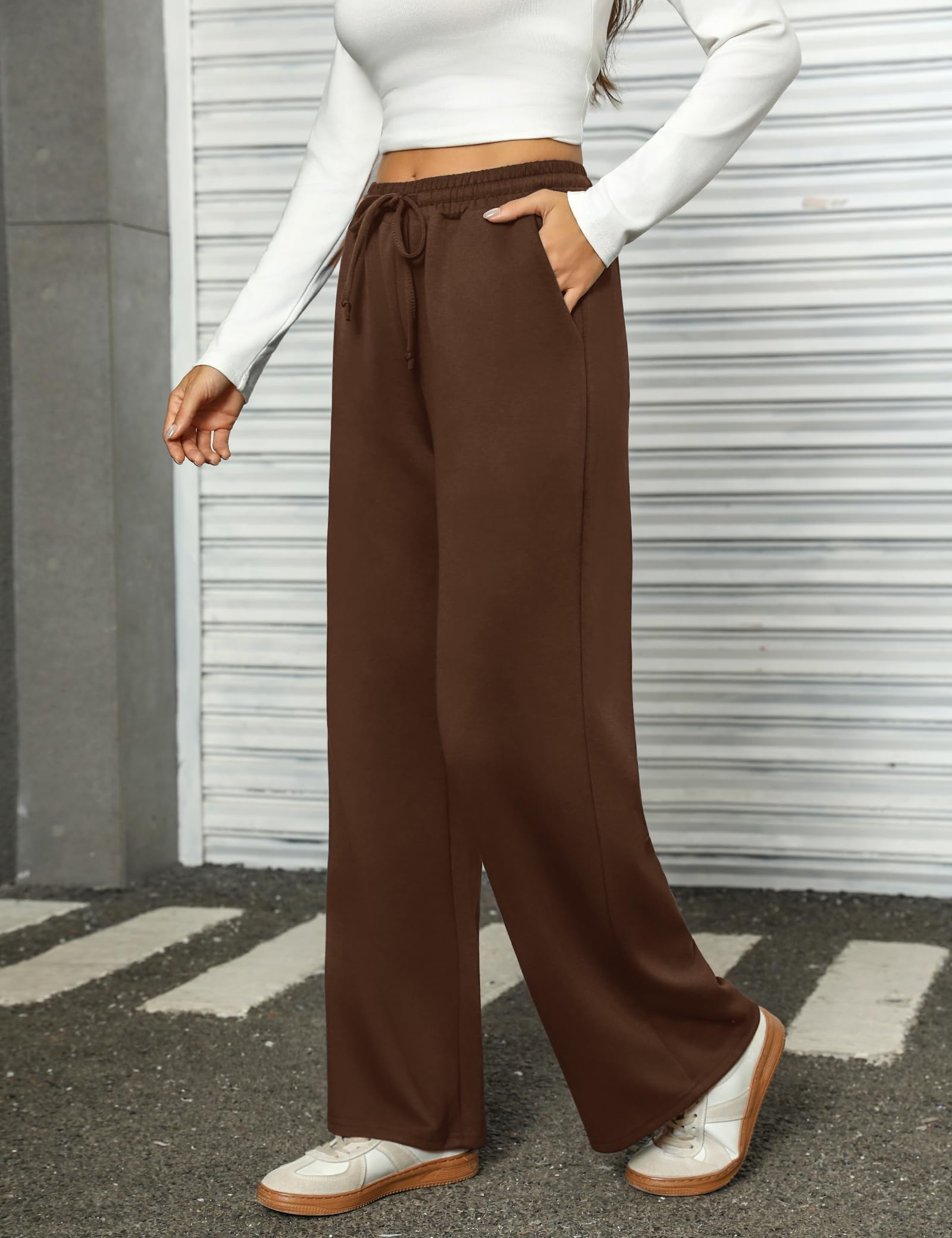 Totatuit Pantalón Mujer Invierno Ancho Recto Cintura Alta con Bolsillos Jogging Casual Cálido Ajustable con Cordón