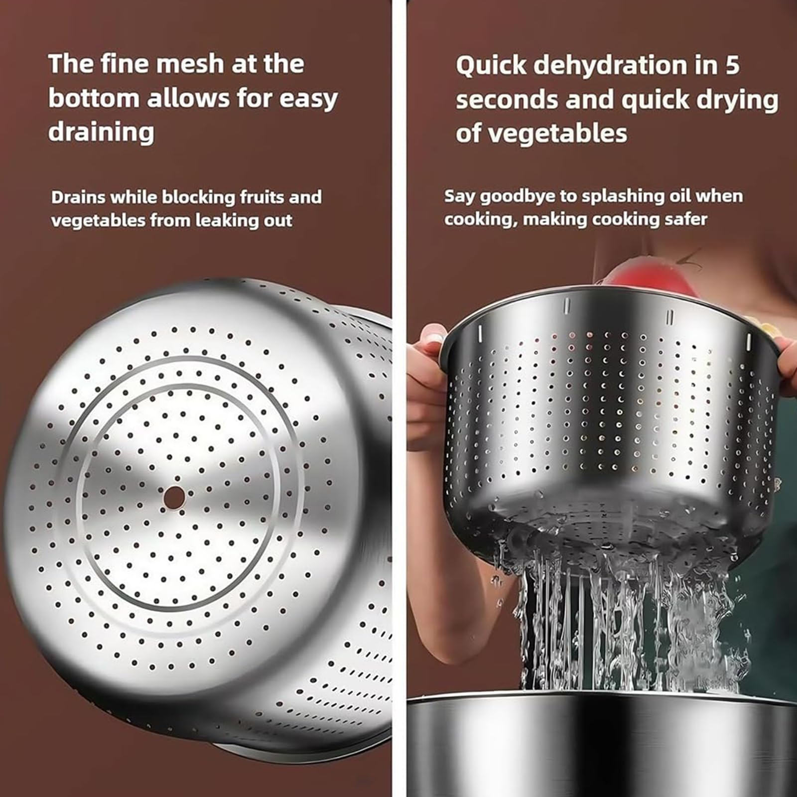 Essoreuse à salade en acier inoxydable avec couvercle ergonomique et base antidérapante pour un séchage efficace des légumes verts et des baies