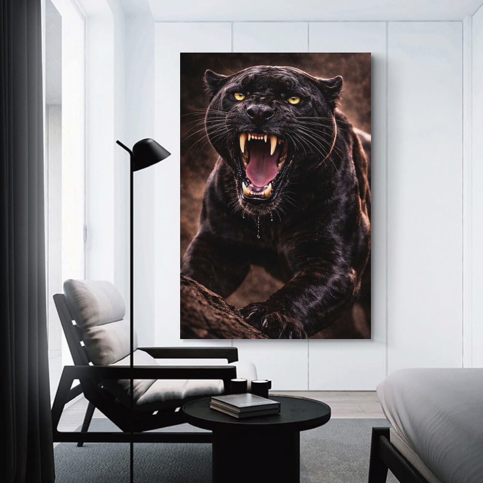 Junmoney Decorative Wall Artwork Fierce Black Panther Roaring, 12x18inch(30x45cm), for Home, Office, Studio Or Guest Room, A Flexible Wall Accent for Shared Spaces