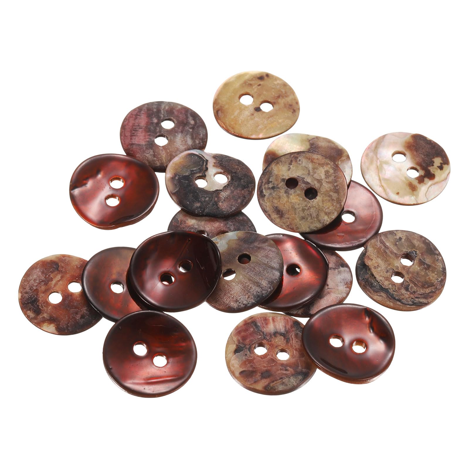 sourcing map 20Pcs Natural Shell Buttons, 15mm 2 Hole Mother of Pearl Blazer Buttons Sewing Craft Shell Discs for Shirt Sewing DIY Crafts Decoration, Coffee