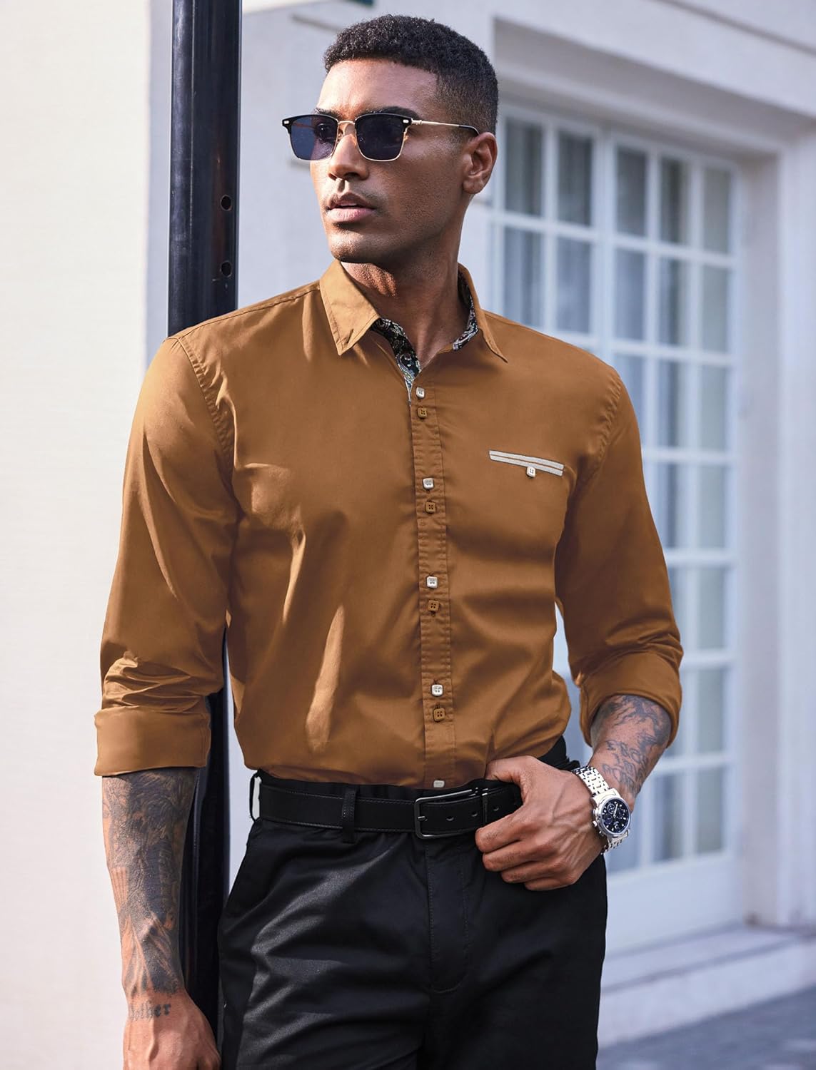 COOFANDY Mens Dress Shirt Long Sleeve Casual Button Down Paisley Shirts Party Wedding Dress Shirt