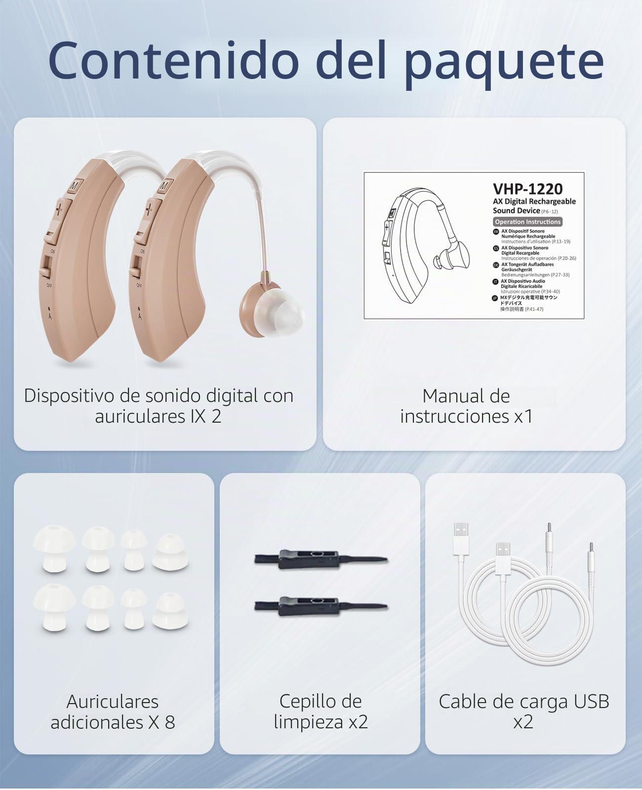Dispositivo de sonido recargable, cancelación de ruido y volumen ajustable, 4 modos Dispositivo de sonido BTE Comfort (2, Beige)