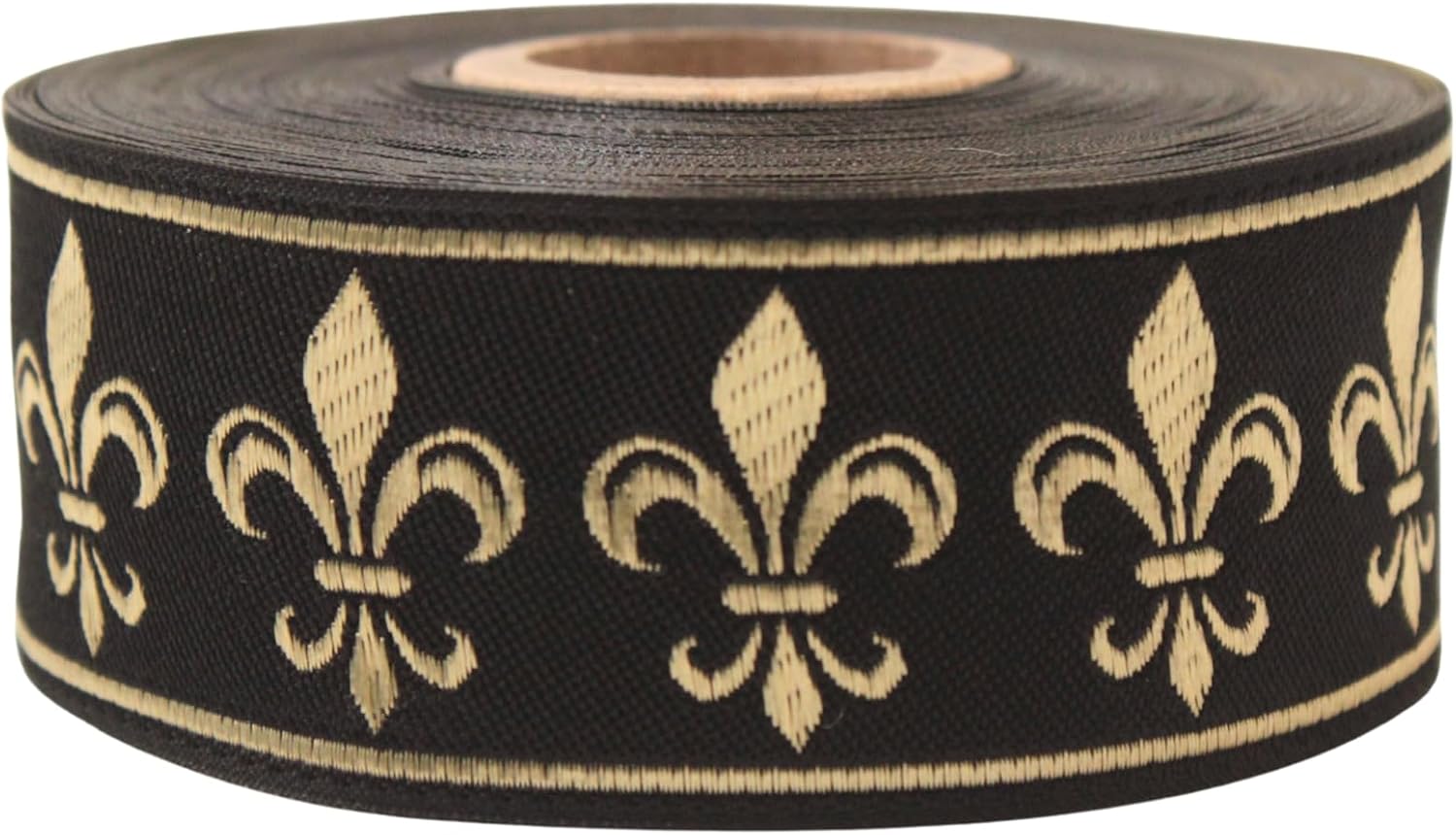 Fleur de lis Jacquard Ribbon – 1.37" Wide, 10.9 Yards Long, Black Gold Woven Trim for Medieval Costumes, Renaissance Decor, DIY Crafts, and Gift Wrapping