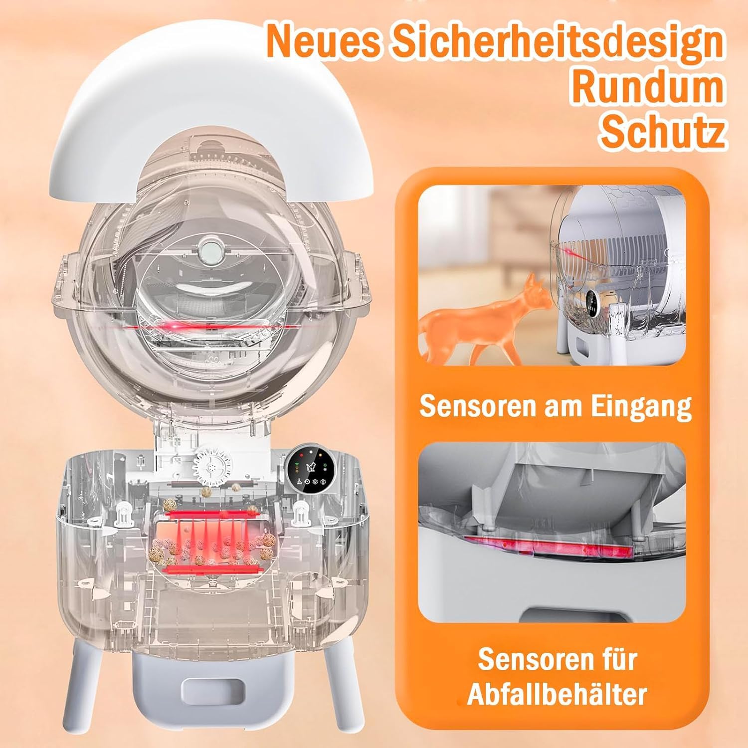 Zelfreinigend kattentoilet, 76 l, automatische kattenbak XXL, elektrische kattenbak met lekbescherming, zelfreiniging, automatische kattenbak voor meerdere katten