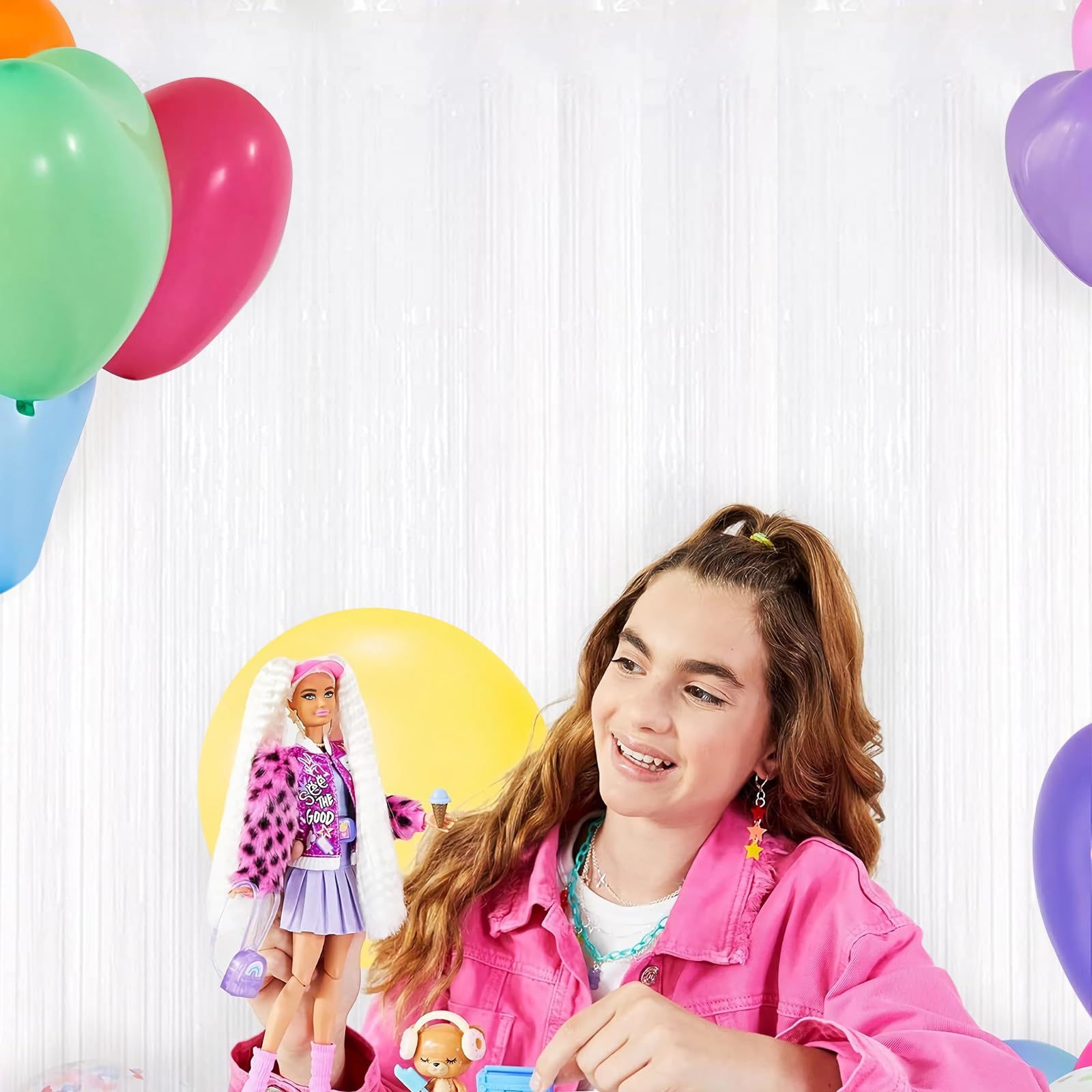 Lot de 10 Rideaux à Franges en Feuille d'aluminium métallique pour fête d'anniversaire, fiançailles, Enterrement de Vie de Jeune Fille - Blanc métallisé - 1 x 3 m