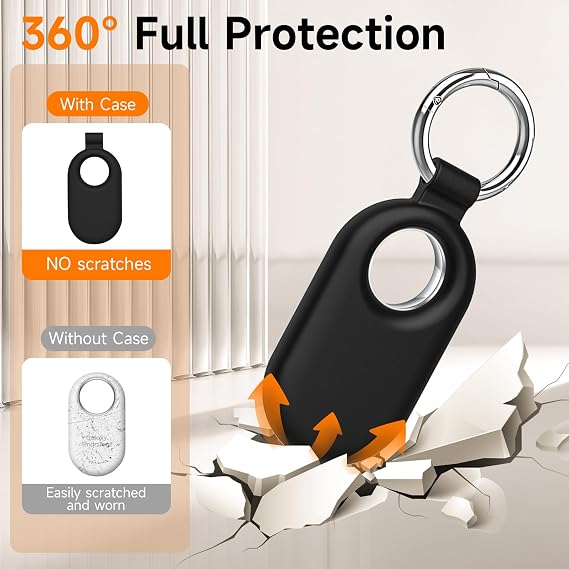 for Samsung Galaxy SmartTag2 Case, 4 Pack Protective Silicone Case for Galaxy Smart Tag 2 with Key Ring for Keys, Wallet, Luggage, Pets (Black/White/Dark Blue/Brown)