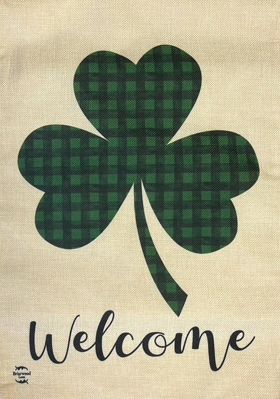Welcome Shamrock St. Patrick's Day Burlap House Flag 28" x 40" Briarwood Lane