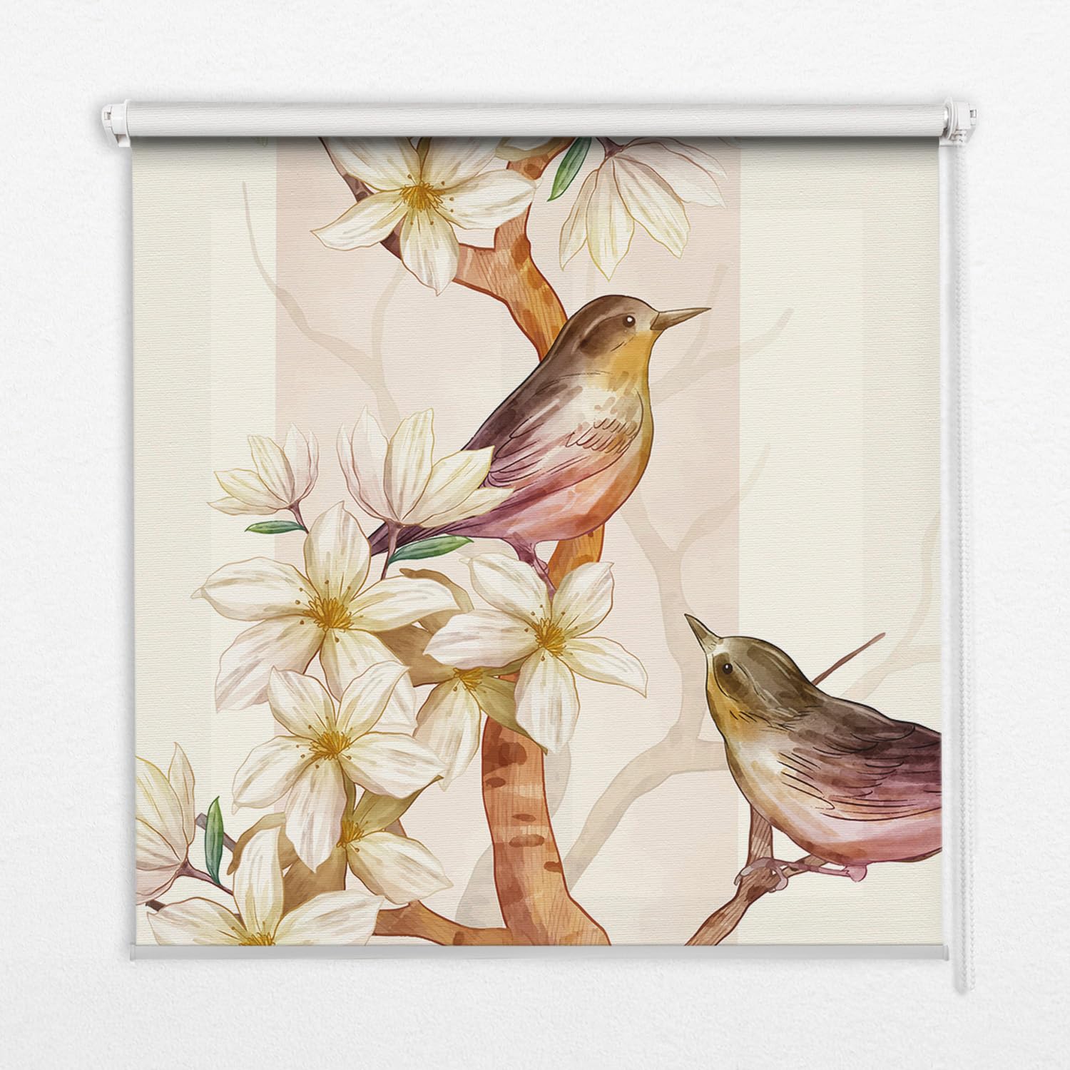 Store enrouleur occultante 60x180cm sans percage Tulup avec motif oiseaux