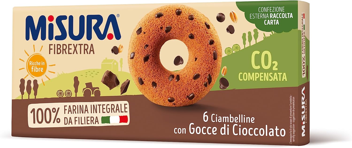 Misura Ciambelline con Gocce di Cioccolato Fibrextra | 100% Farina Integrale | Ricche in Fibre | Confezione da 230 grammi - Immagine 1