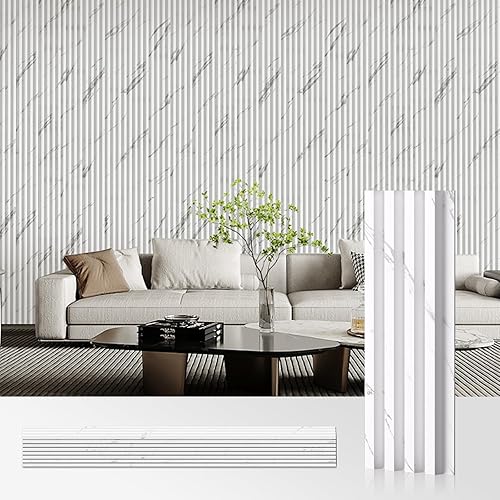 Miniatura 33 de OUZUGIE WPC Paneles de Pared de Laminilla Acústica, Paquete de 8 Paneles de Pared 3D de 114 x 6 Pulgadas para Decoración de Paredes Interiores, Sala