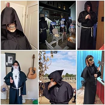 Mittelalterliches Mönch Kostüm Für Erwachsene - Lange Robe Mit Kapuze Und Holzkreuz