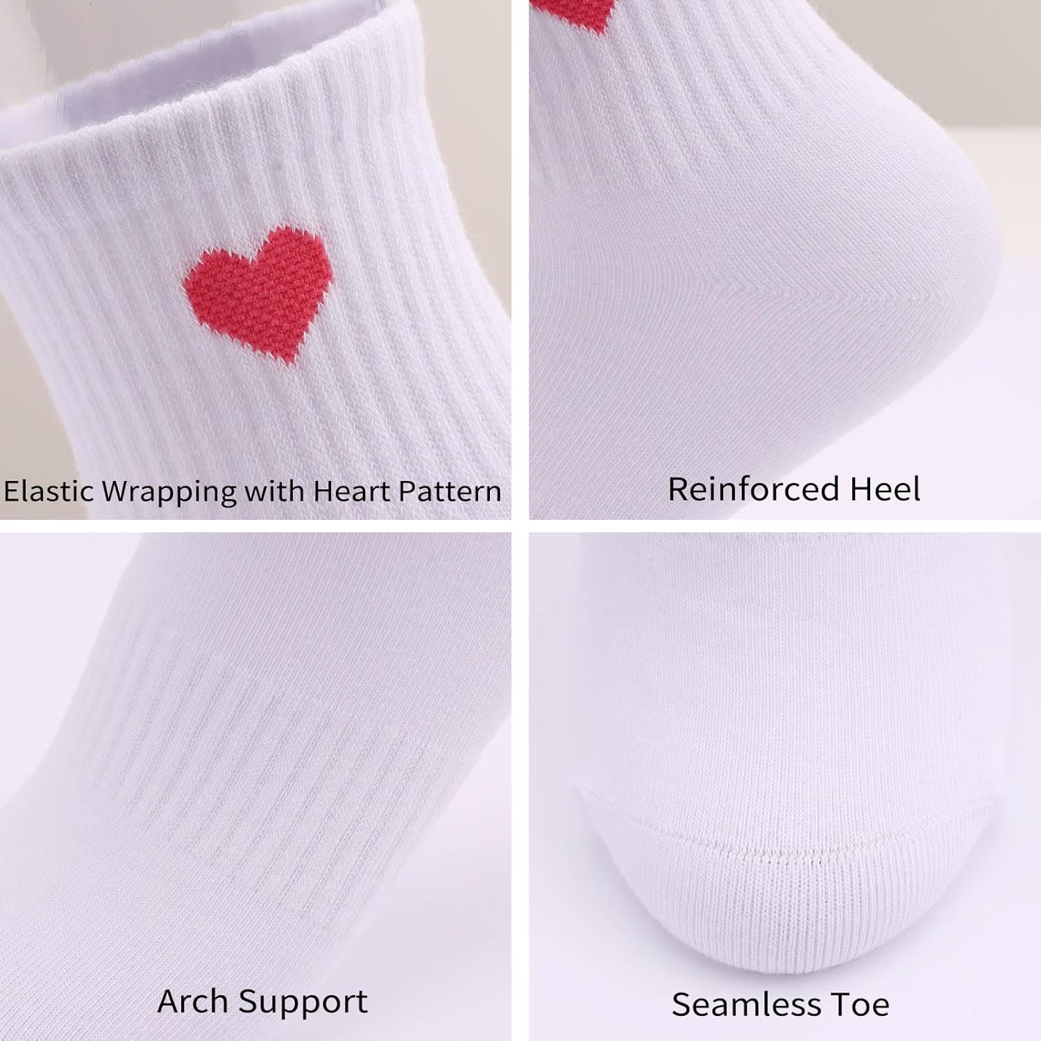 5 Pairs Solid Color Heart Socks Casual Above-ankle Crew Socks for women, Packaged with Present Box - Image 3