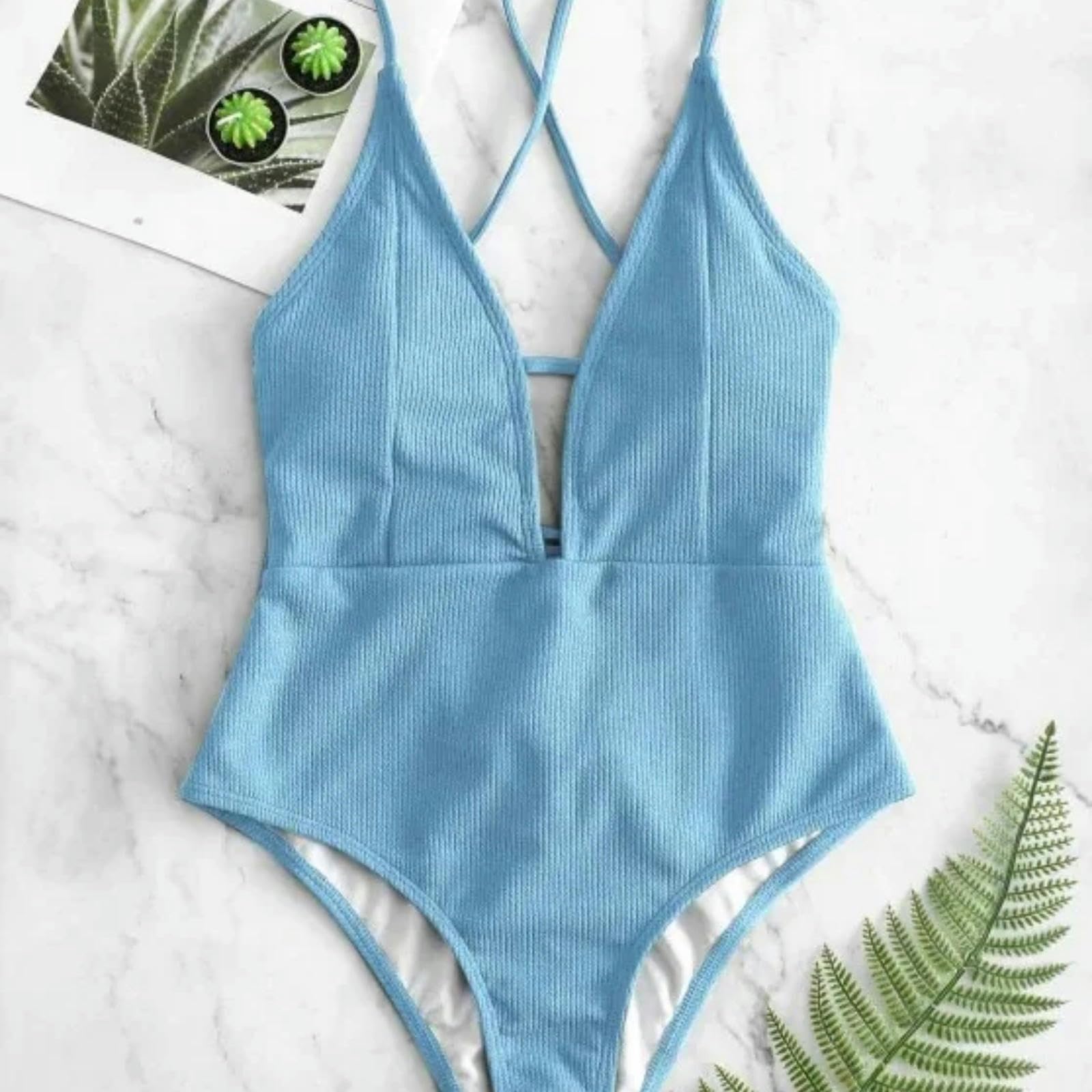 Damskie bikini stroje kąpielowe damskie jednoczęściowy strój kąpielowy z wysokim stanem bez pleców strój kąpielowy na plażę kostium kąpielowy-niebieski-xl