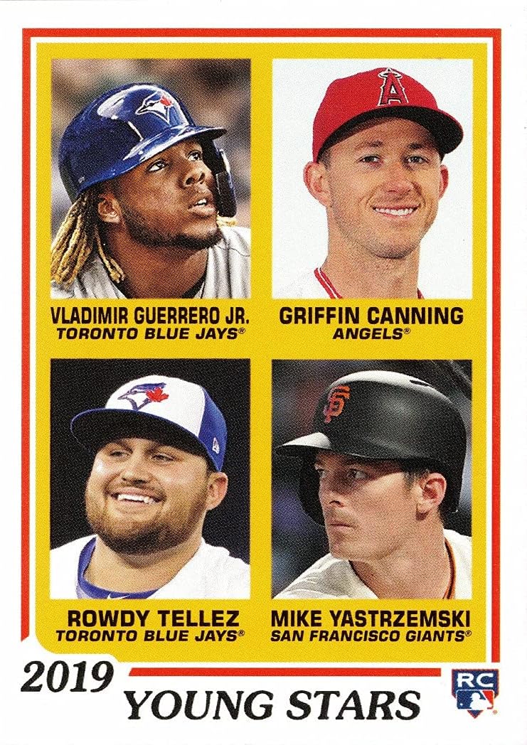 2019 Topps Throwback Thursday (TBT) Baseball #270 Vladimir Guerrero Jr. / Griffin Canning/Rowdy Tellez/Mike Yastrzemski Rookie Card - Only 1,296 made!