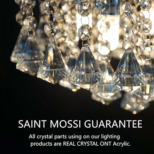 Miniatura 4 de Saint Mossi - Candelabro moderno K9 con gotas de lluvia de cristal, iluminación pareja para montaje; lámpara LED colgante con montaje para techo