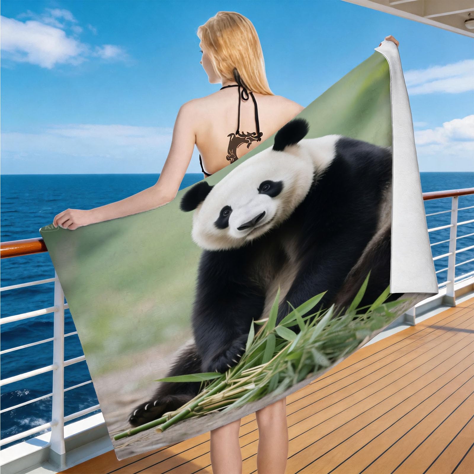Hongduo Microfiber Quick Dry Beach Towel Panda Bear, 3D Animal Beach Towels Absorbent Fast Drying Bath Towels, Travel Camping Gym Swimming Bathroom (70x150cm)