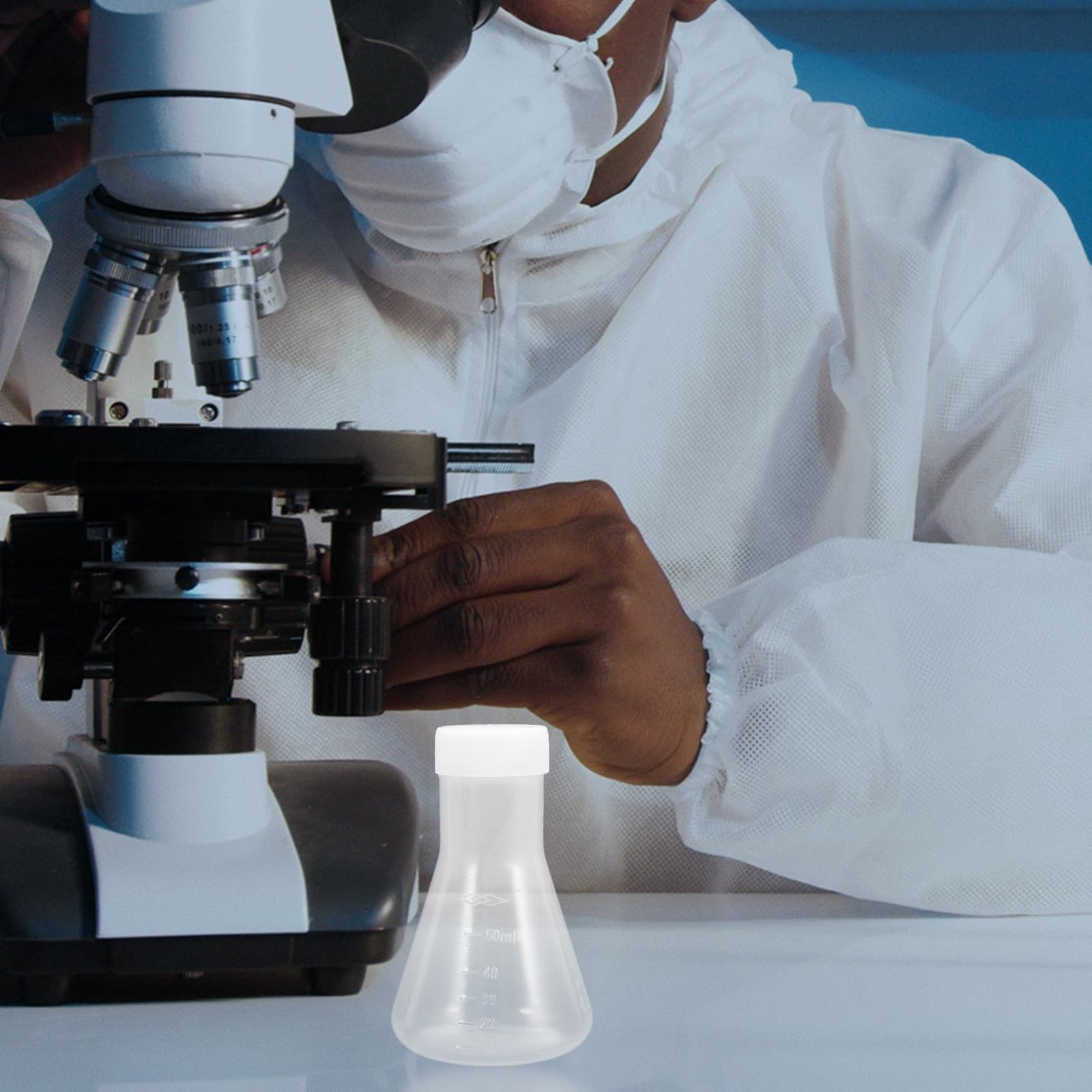Konischer Erlenmeyerkolben mit Weiter Öffnung und Schutzkappe aus Kunststoff 4 Stück 50ml Chemie Kolben für Labor und Chemische Experimente