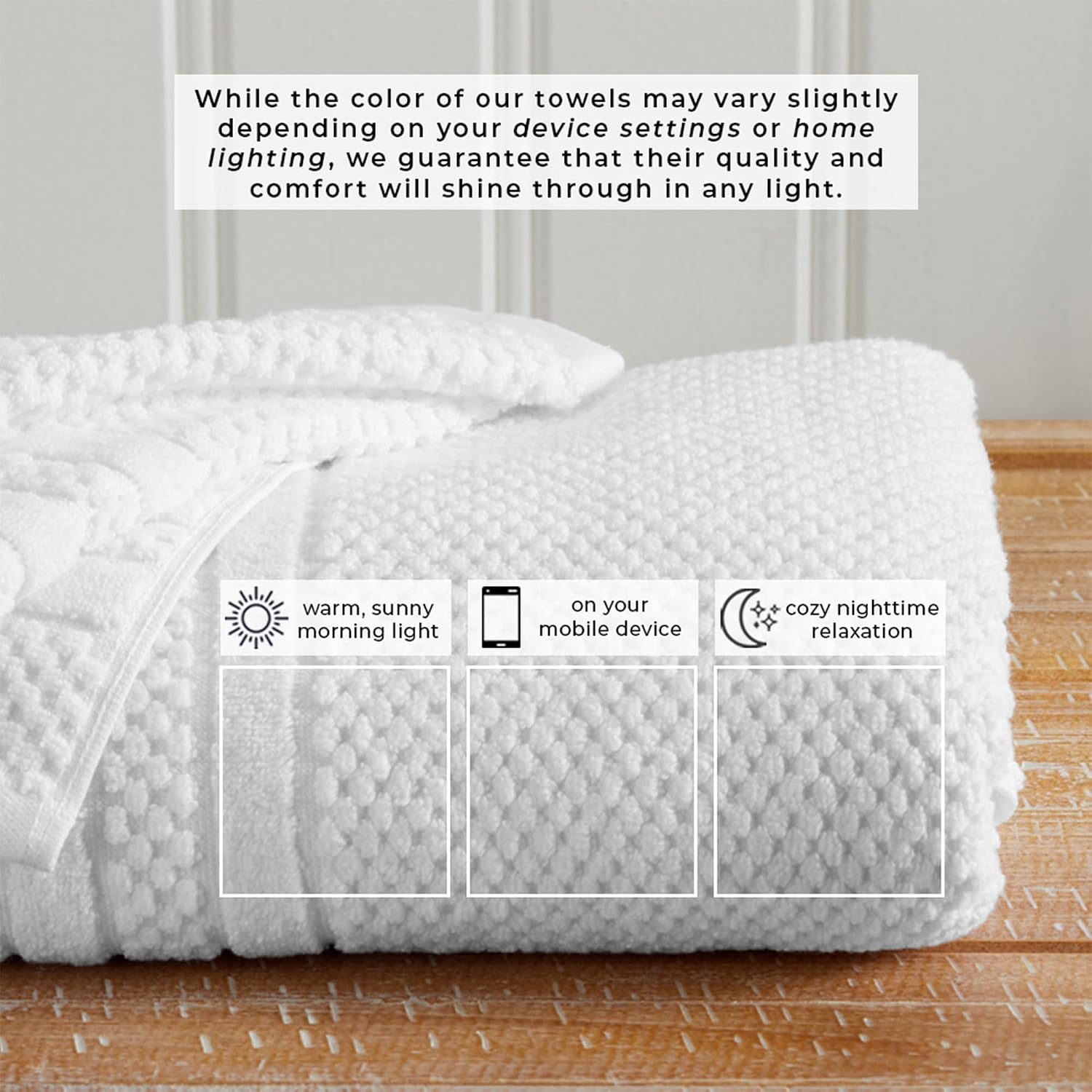 Great Bay Home 100% Cotton 8 Piece Towel Set - Absorbent, Quick-Drying, Checkered Jacquard Bath Towels for Bathroom - Zero-Twist Fibers (White)