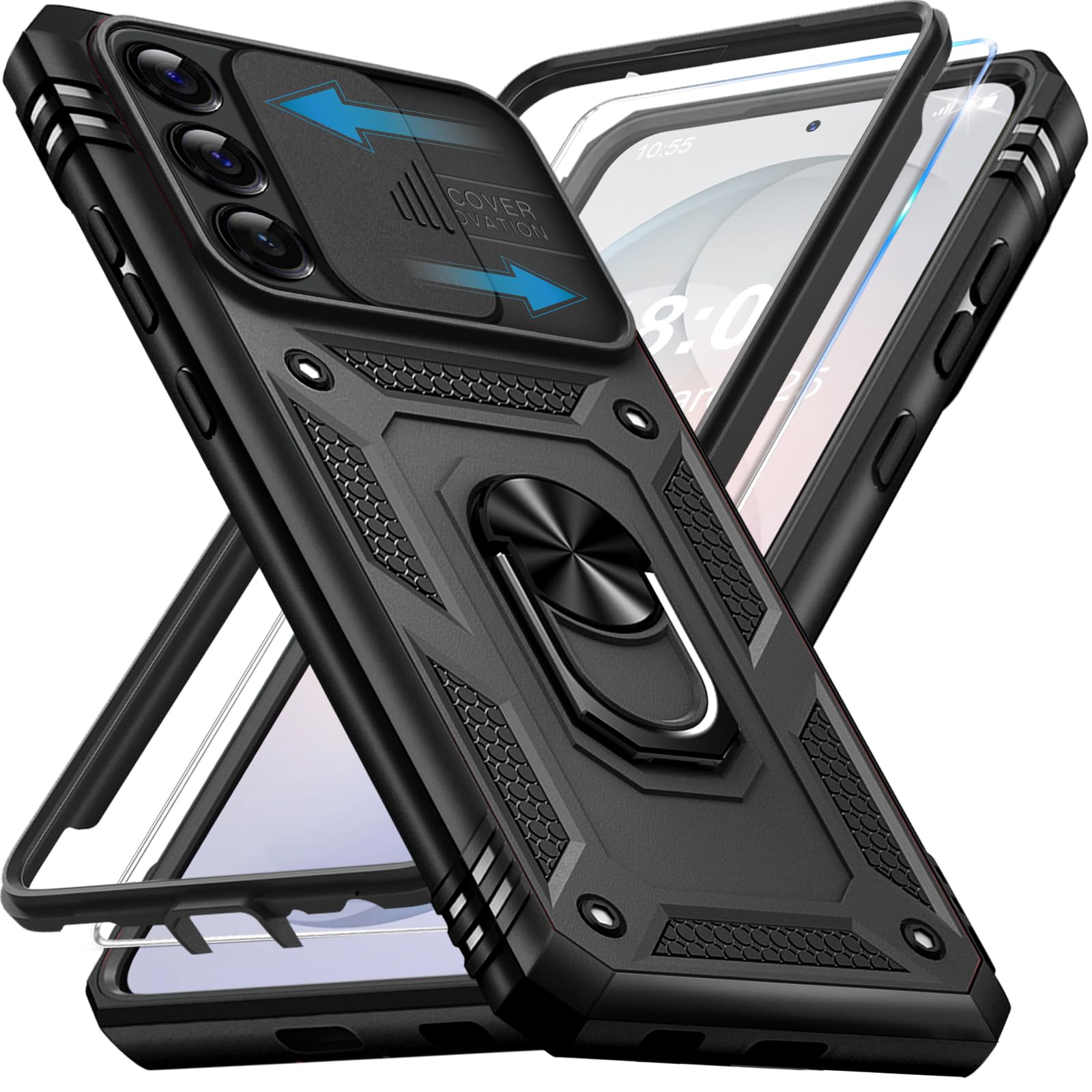 Giyer Panzerhülle für Samsung Galaxy S26 Hülle mit Schutzfolie, Handyhülle S26 Case mit Kameraschutz 360° Metall Ring Ständer, Stoßfest Schutzhülle für Samsung S26 5G Cover Tasche (Schwarz)