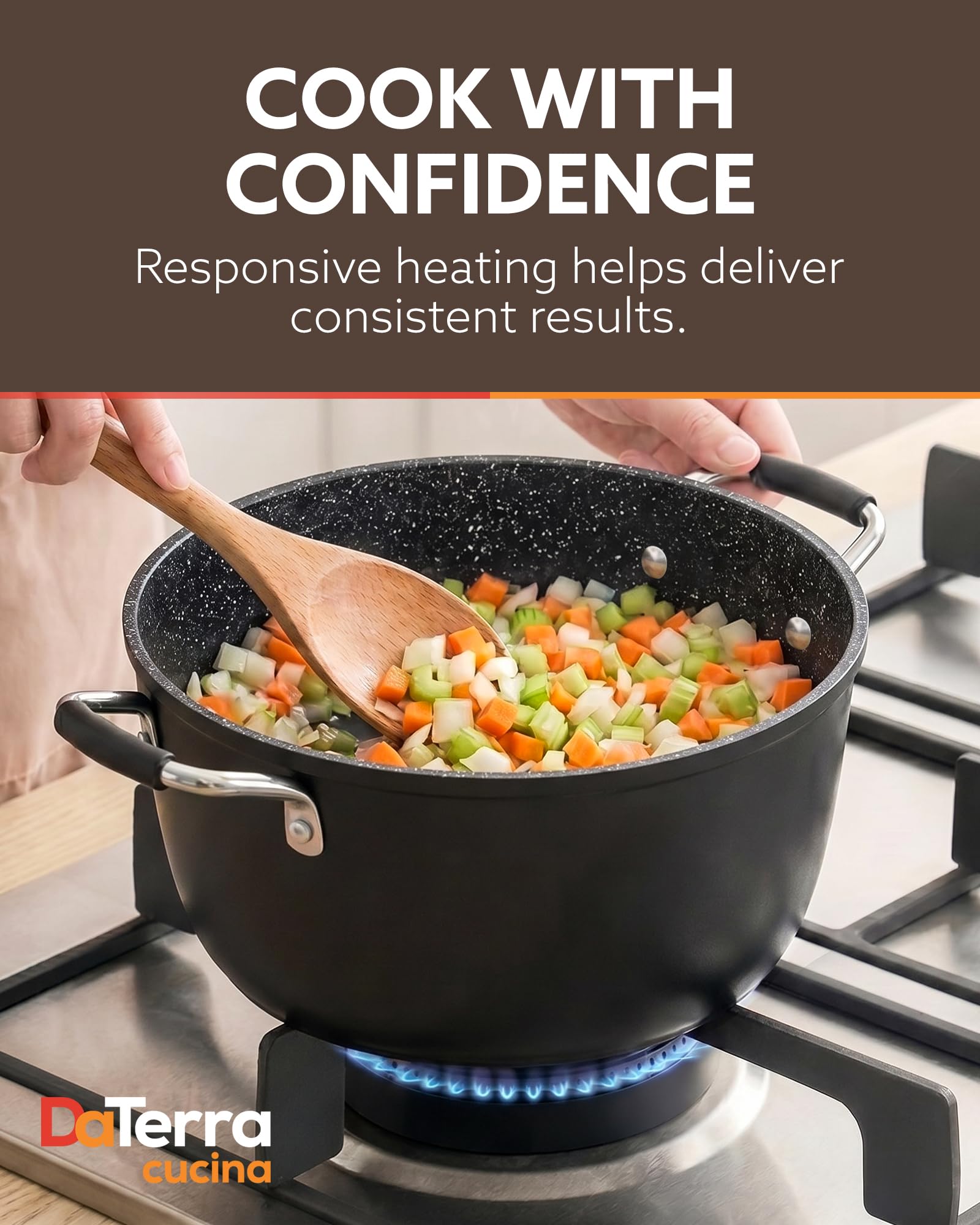 DaTerra Cucina - Pentola da forno olandese in ceramica antiaderente da 5 qt con coperchio - Pentola leggera antiaderente con doppi manici, perfetta per zuppe, pasta, soffriggere, scottare, induzione e
