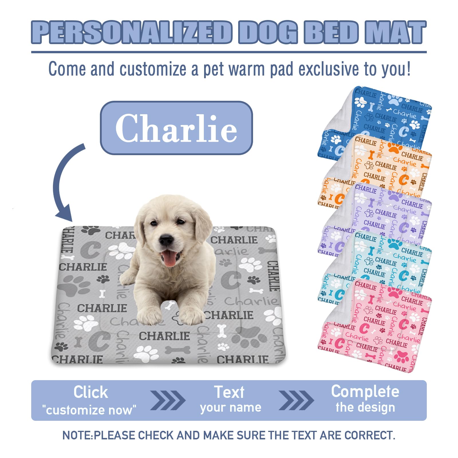 Pet Warm Pad Flannel,Custom Name Pet Pad,Personalized Dog Bed Mat Gifts,Ultra Soft Flannel Pet Bed Mat for Puppy Dog Cat, Dog Crate Mat Kennel Pad for Dog Sleeping,Dog Lover Gift,L-22 * 28in