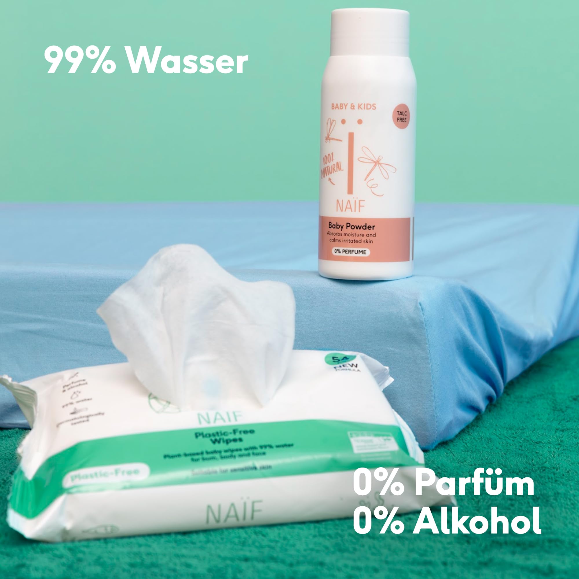Naïf chusteczki nawilżane bez plastiku 1296 sztuk (24 x 54 chusteczki nawilżane) - pielęgnacja tyłka, ciała i twarzy dziecka - 99% woda - 0% perfumy i alkohol