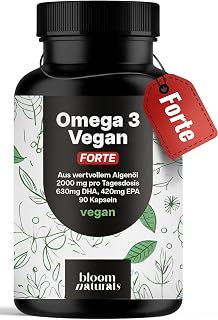 Omega 3 Kapseln FORTE hochdosiert Vegan – 90 Kapseln – 2000 mg Algenöl
