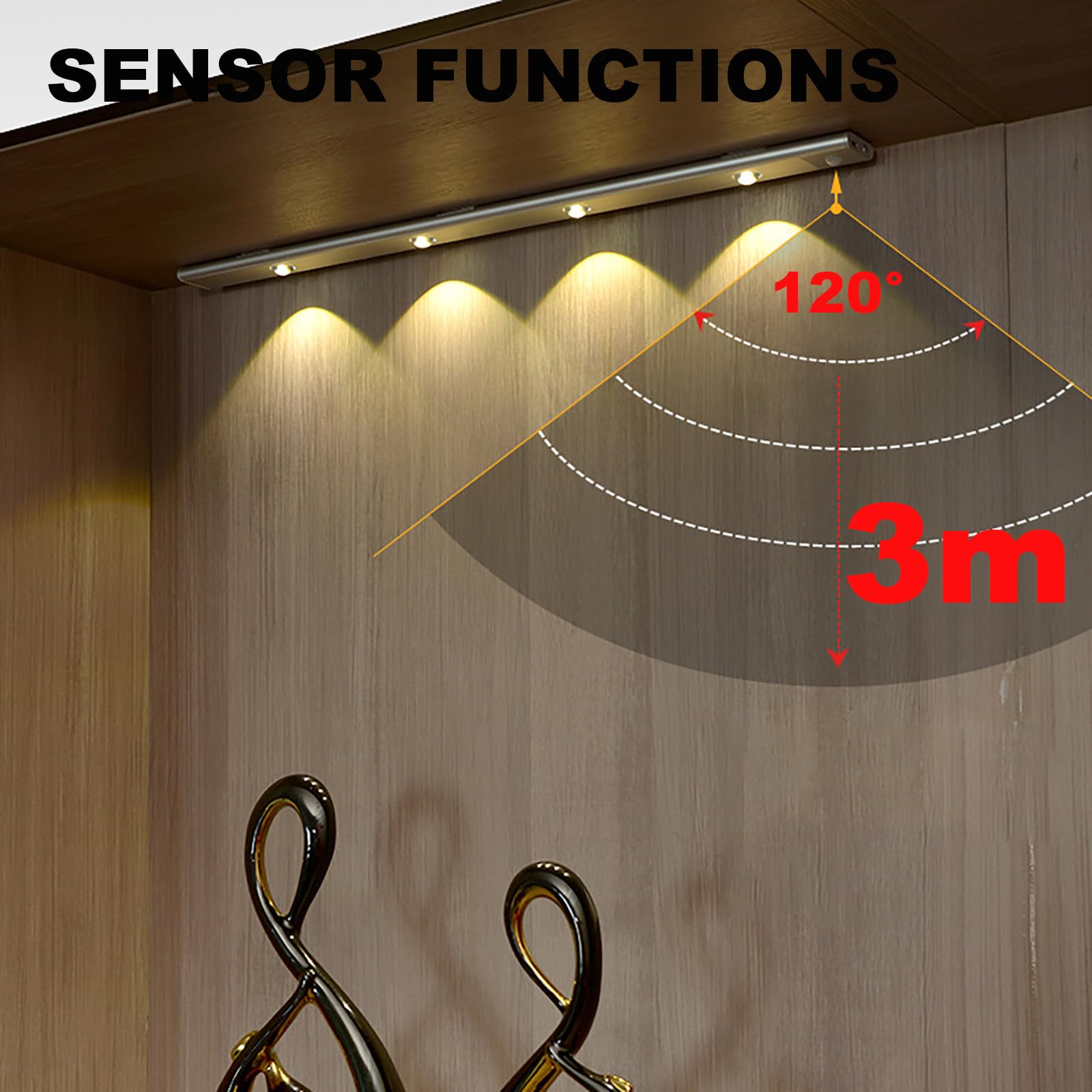 Aplique de Pared LED, lámpara de Pared para Cocina con Sensor de Movimiento, Regulable y con Control Remoto, luminaria inalámbrica para Pasillo y Escalera (100 cm).