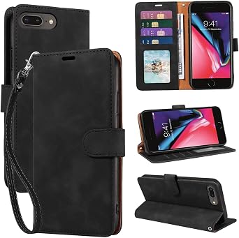 for iPhone 6/6S/7/8 Plus Case Wallet, RFID 4 Card Slots, Black