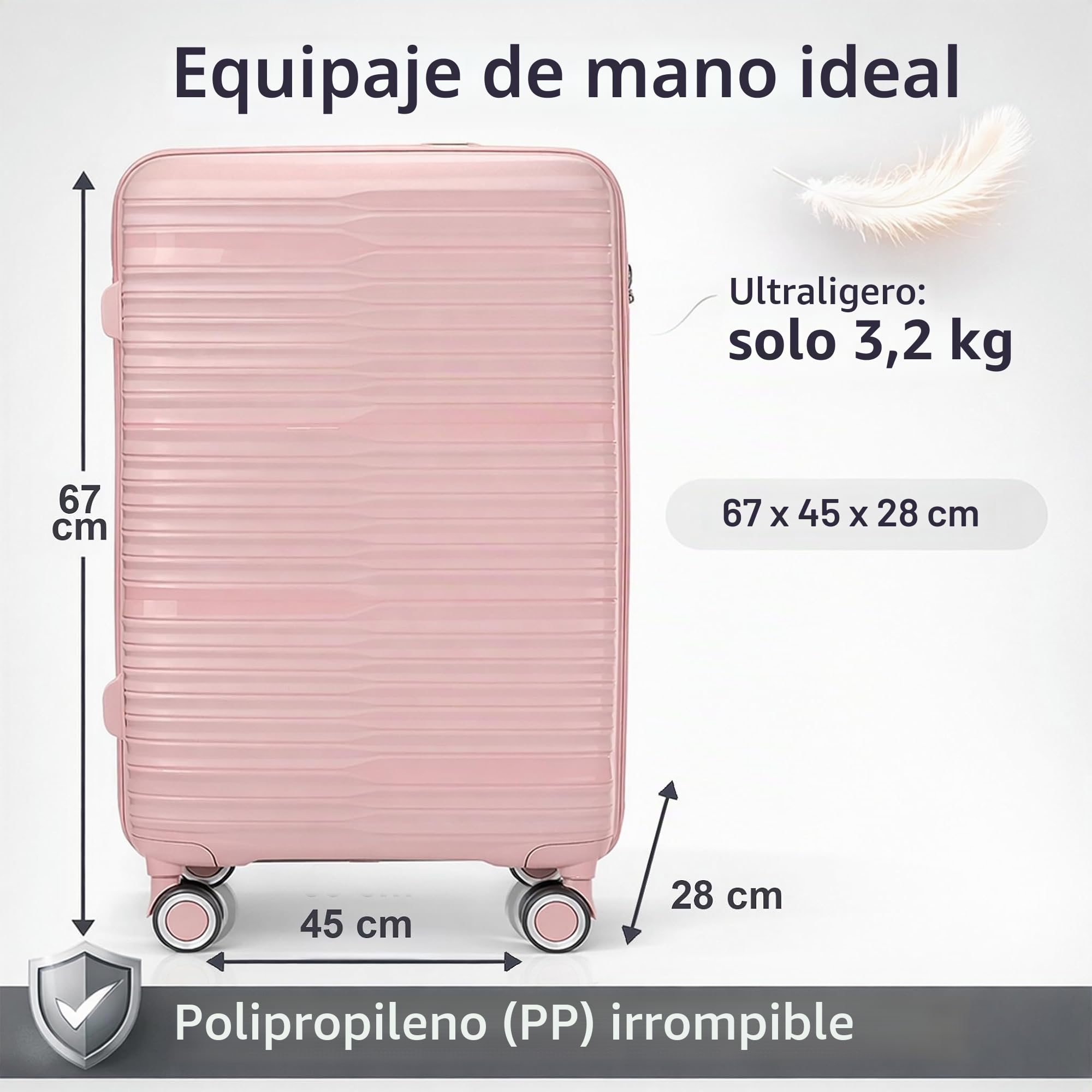 POSH Maleta de polipropileno – Bolsas de cosméticos, equipaje de mano, maletas y maletines medianos y grandes – Maleta de viaje con cerradura TSA y ruedas dobles silenciosas – apilable, Rosa