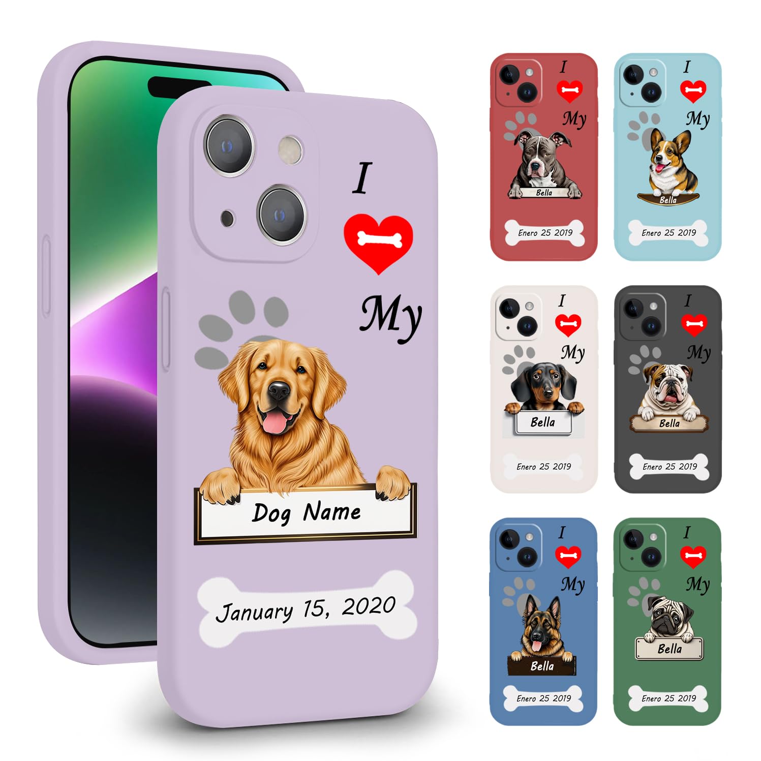 VNGDA Custom Pet Name I Love My Golden Retriever Dog Phone Case for iPhone 15 14 Pro Max 13 12 11 Xs Max Xr SE3 8 7 6 Plus 11 Pro Mini，Liquid Silicone