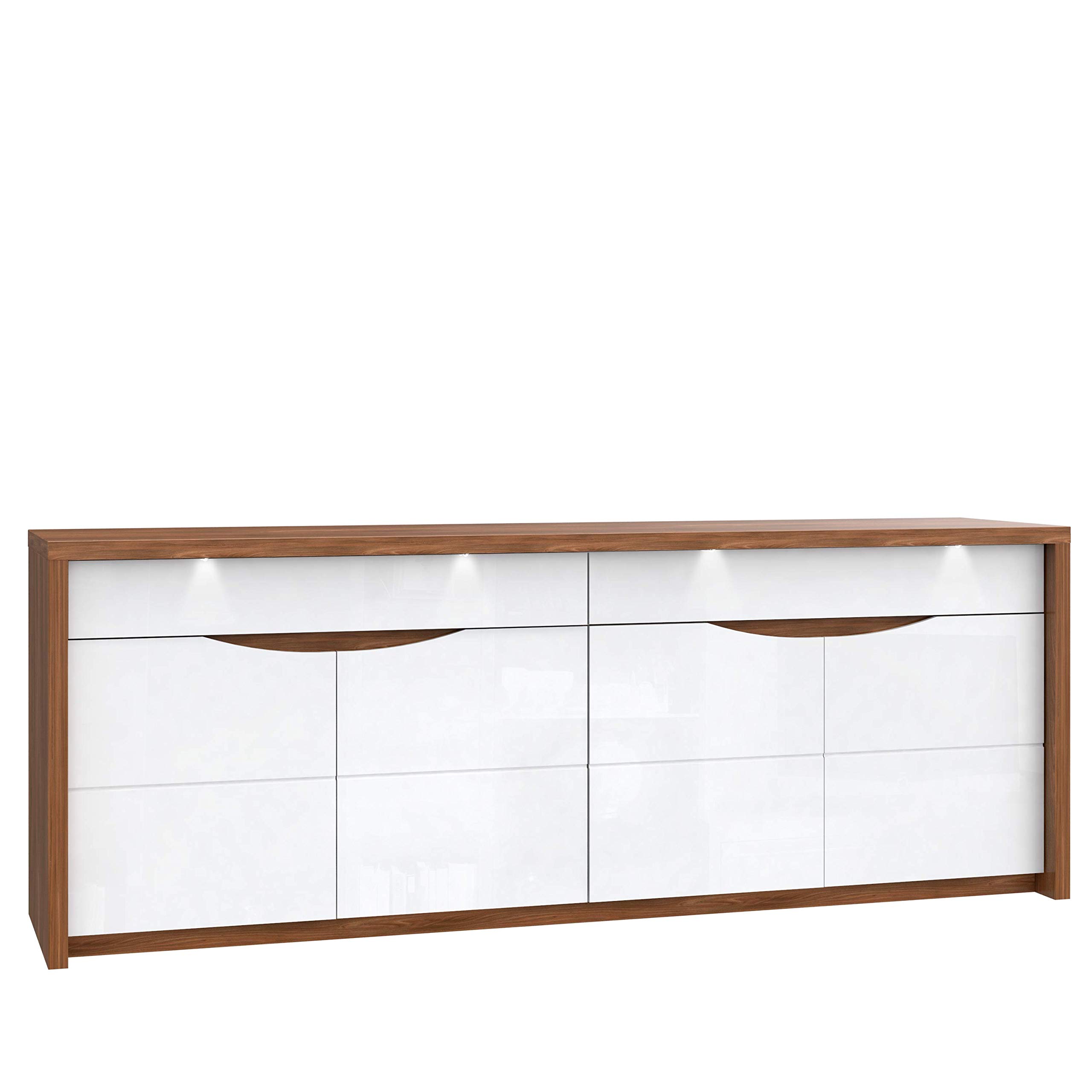 FORTE Saint Tropez komoda z 4 drzwiami i 2 szufladami, materiał drewnopochodny, dąb Sangallo/biały połysk, 52,6 x 224,4 x 83,6 cm