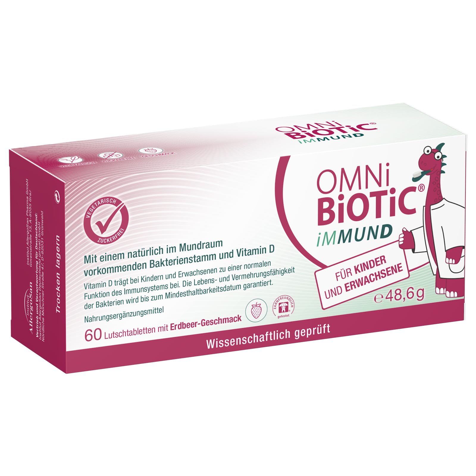 OMNi BiOTiC iMMUND | 60 Lutschtabletten | 1 Bakterienstamm | 1 Mrd. Keime pro Lutschtablette | Mit Vitamin D | Vegetarisch | Zuckerfrei | Zur täglichen Anwendung | Für Erwachsene und Kinder