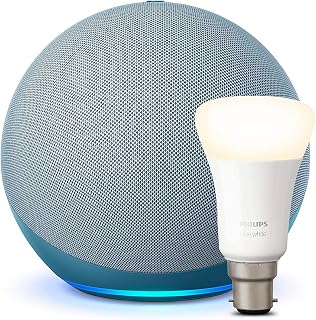 Echo (4th generation) | With premium sound | Twilight Blue + Philips Hue White Smart Bulb (B22), Works with Alexa