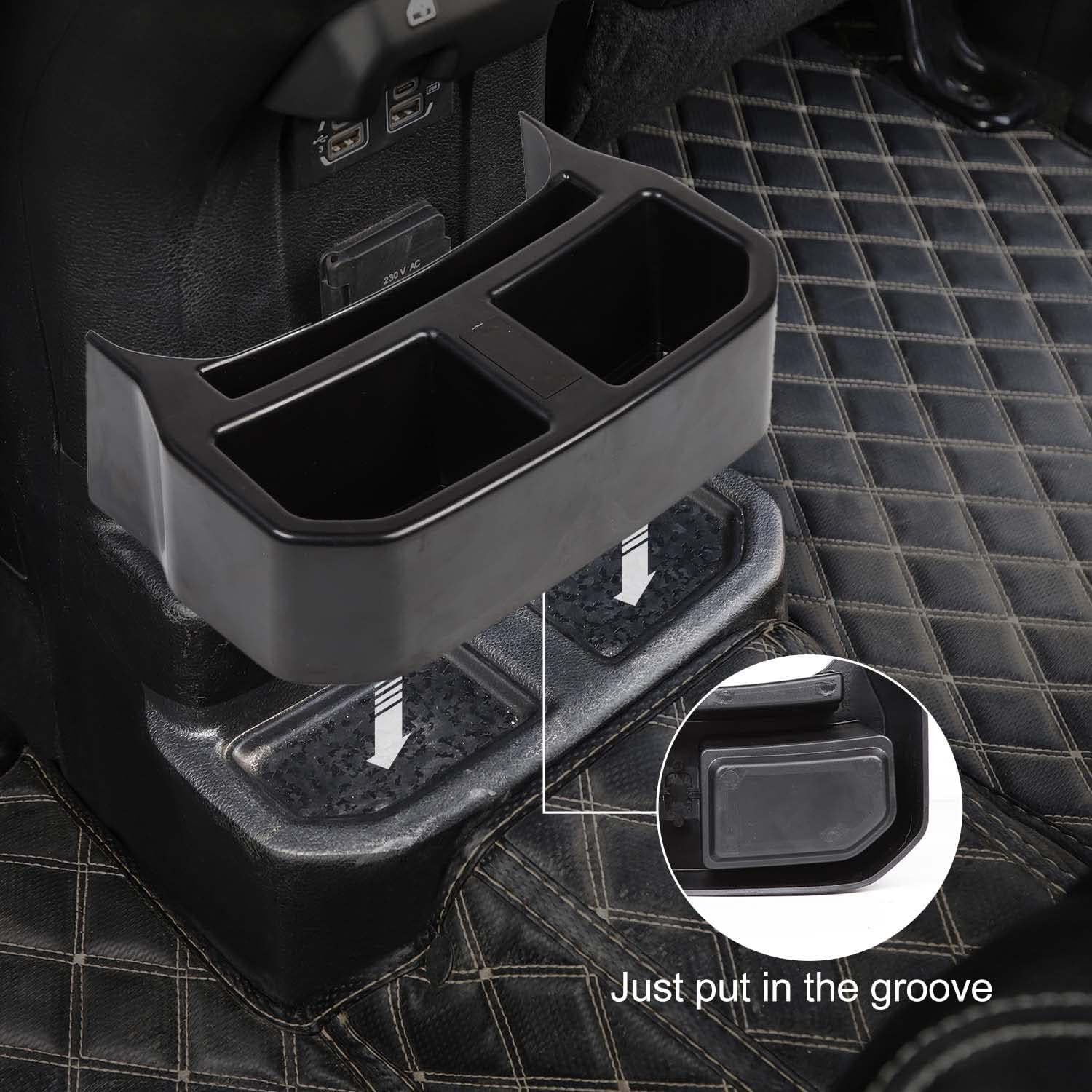 Rear Cup Holder Rear Seat Storage Box Tray Organizer Floor Console Mounted Drink Holder Interior Accessories for Jeep Wrangler JL JLU & Gladiator JT 2018-2023