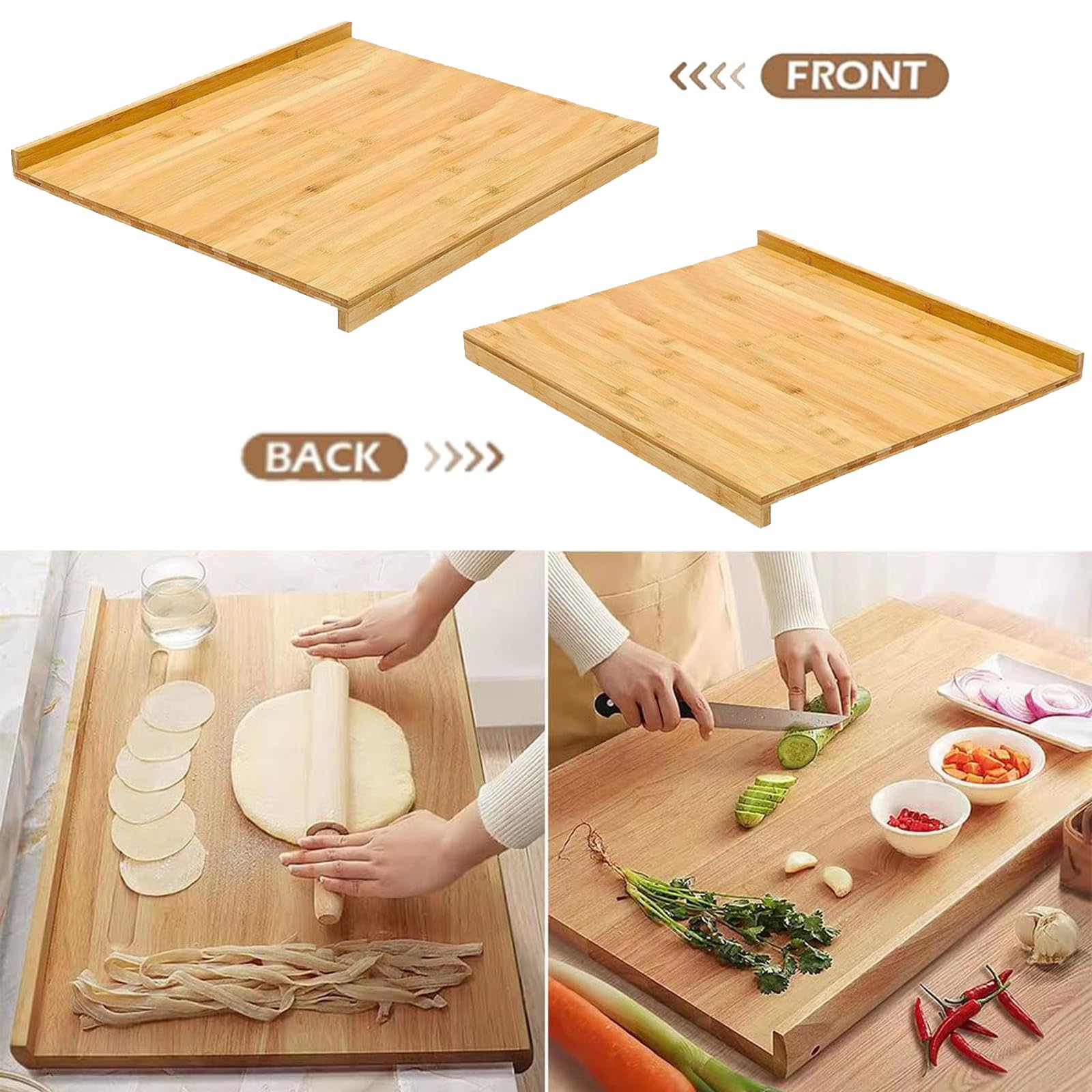 Bambus 50 x 41 cm – dwustronna deska do ugniatania ciasta, cięcia, pieczenia, blatu kuchennego, uniwersalna mata do pieczenia z ogranicznikiem krawędzi