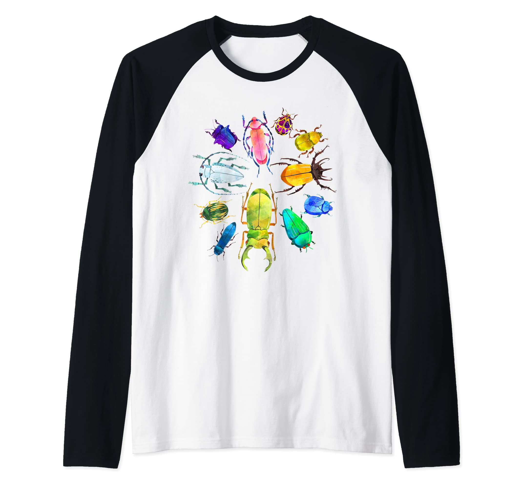 Fun Cute Bugs Insects Beetles Kid Boy Girl Adult Bug Catcher Raglan Baseball Tee, Black