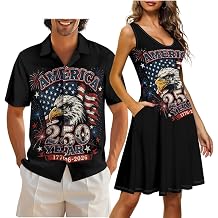 Cozeyat Independence Day Matching Outfits for Couples Mens Short Sleeve Button Down Shirts Womens Sleeveless Dress
