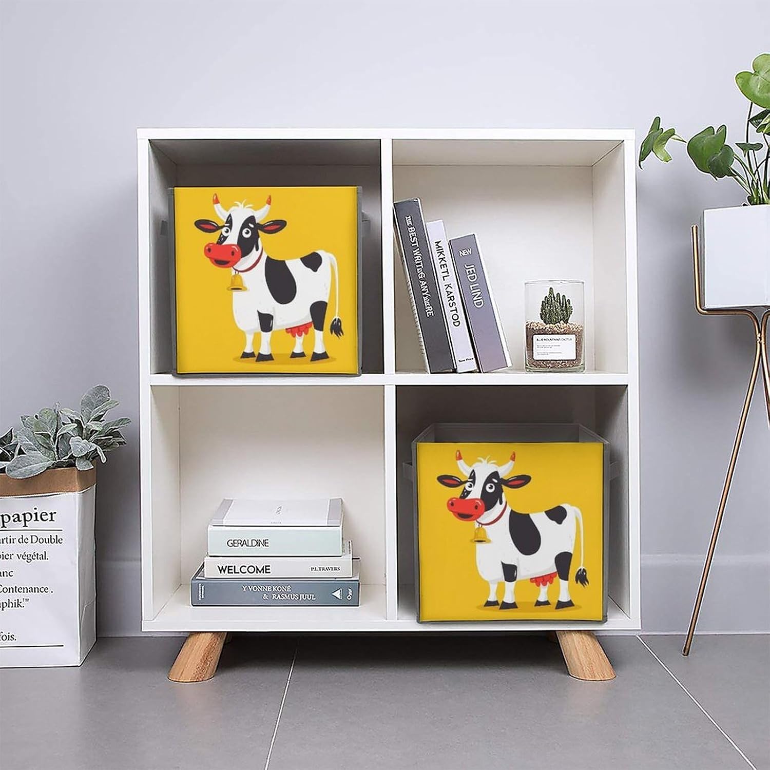 Folding Storage Bins Oxford Fabric Clothes Storage Boxes with Handles | Bells And Cows Cube Organizer, Easy to Store, Multi Functional Cube Storage Organizer for Office Bedroom