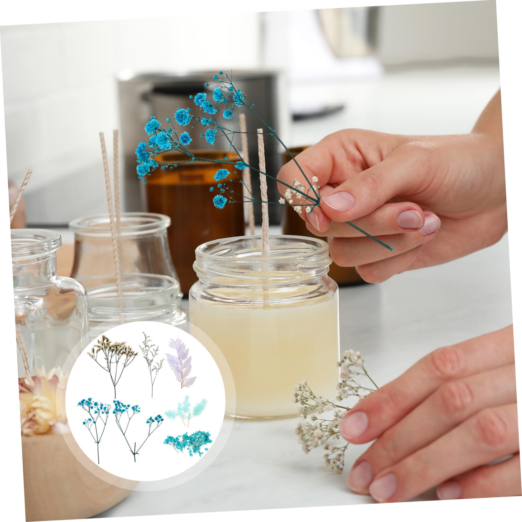 Abaodam Lot De 4 Fleurs Séchées Naturelles pour Projets Artisanaux Accessoires De Décoration Séchée Faits À La Main