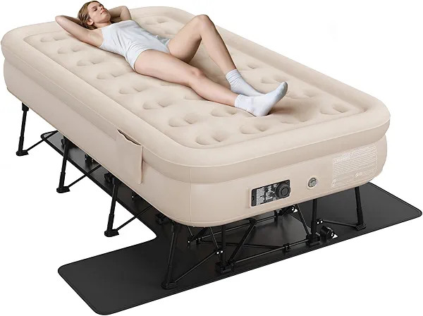 YITAHOME Inflatable Twin Air Mattress with Steel Frame and Built-in Pump, Quick-Inflate Air Bed, Portable Blow-up Mattress with Rolling Case, 500 lbs Capacity for Guests, Camping, and Travel, Brown